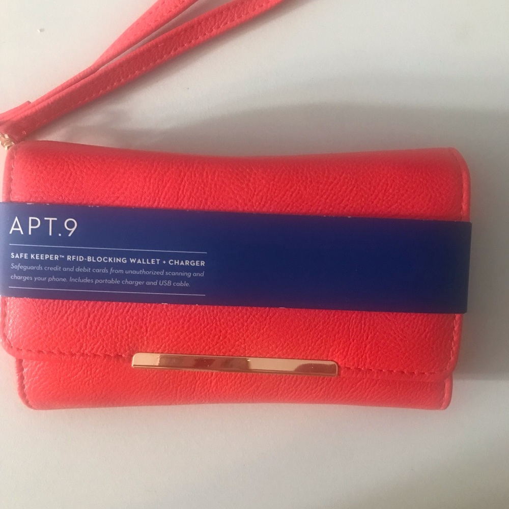 Women Pink-Orange Wallet with Portable USB charger